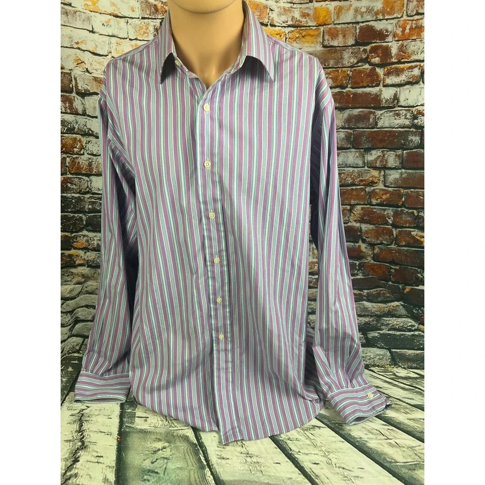 Polo Ralph Lauren‎ Curham Classic Fit Striped Dress Shirt blue green 16 1/2